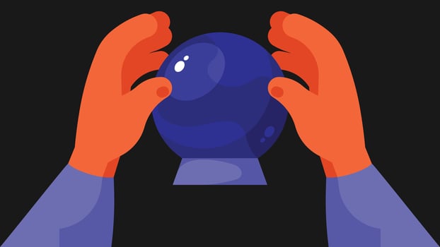 hands hover over magic crystal ball showing future illustration vector