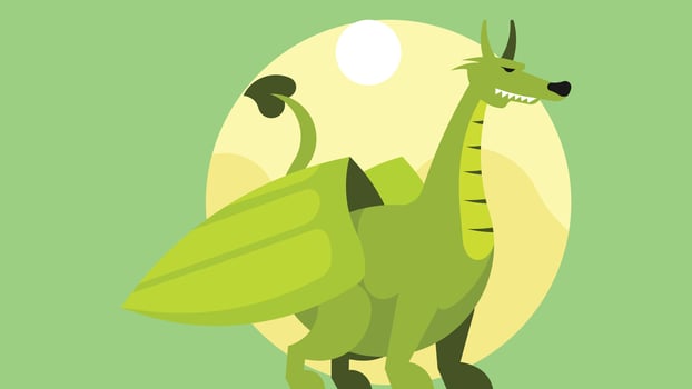 cartoon dragon character on the ground illustration for children book vector