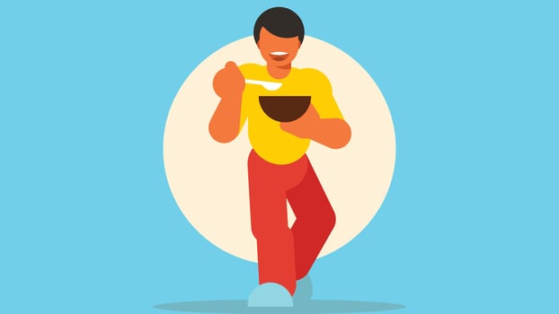 kid enjoys a breakfast cereal meal in the morning isolated flat design vector