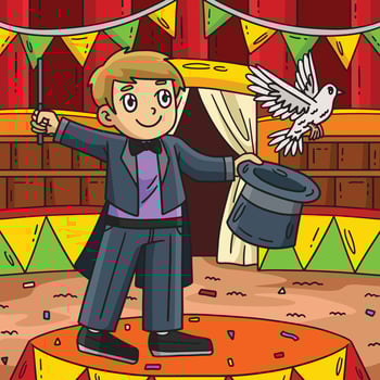 Circus Magician with Hat and Dove Colored Cartoon vector
