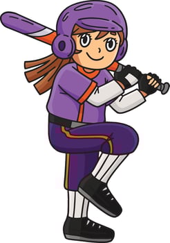 Girl Bracing Baseball Bat Cartoon Colored Clipart vector