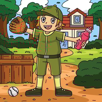 Baseball Girl with a Water Bottle Colored Cartoon vector