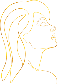 Female face in line art style with golden foil effect. png