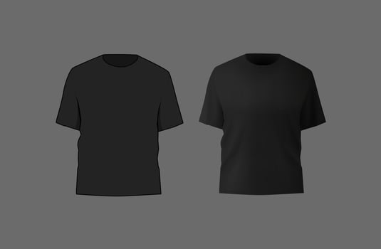 Basic black male t-shirt mockup. Front and back view. Blank textile print template for fashion clothing. vector