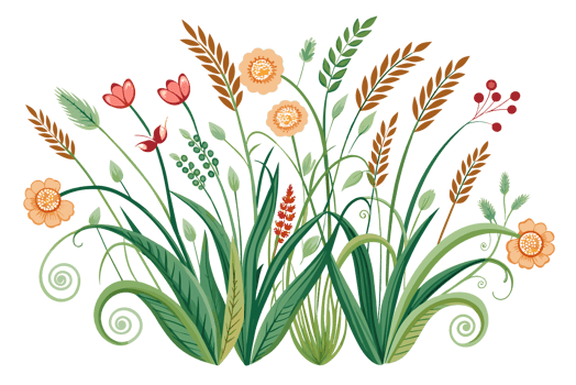 A collection of stylized, colorful plants and flowers stands png