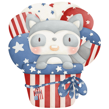 Animals and balloons in Independence Day watercolor clip art png