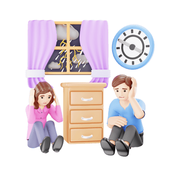 Man and Woman Afraid of Thunder - 3D Character Illustration png