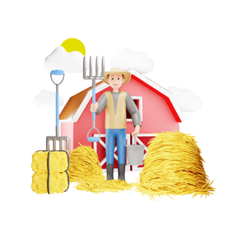 Farmer Weeding Haystack with Farming Fork - 3D Character Illustration png