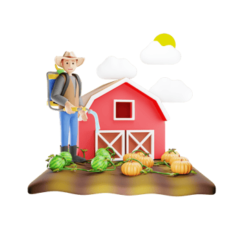 Farmer Spraying Insecticide on Crops - 3D Character Illustration png