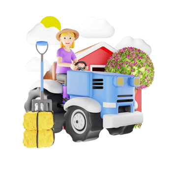 3D Character Illustration of Woman Maintaining Garden with Compact Tractor png