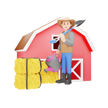 Man Farmer Holding Shovel and Watering Can - 3D Character Illustration png