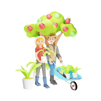 3D Character Illustration of Couple Farmers Doing Gardening Together on Farm png