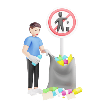 3D Character Urging to Keep Environment Clean and Free from Waste png
