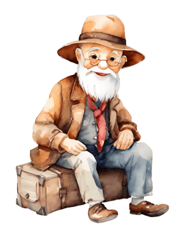 Watercolor and painting cute elderly old man cartoon. AI-Generated png