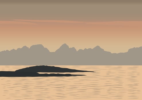 A panoramic view of ocean. Illustrated in flat style.the vector