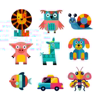 Set of cartoon objects made of geometric shapes isolated on white background. illustration. vector