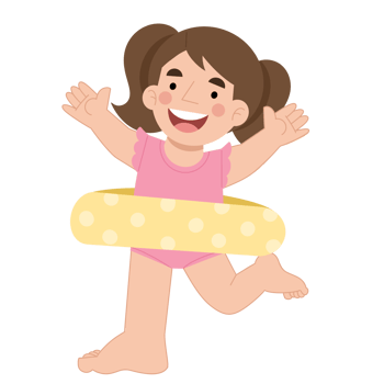 Illustration of a little girl with a swimming float png