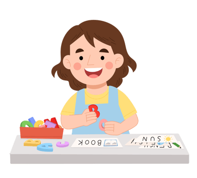 Illustration of little girl learning the alphabet png