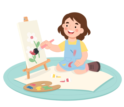 Illustration of little girl painting png