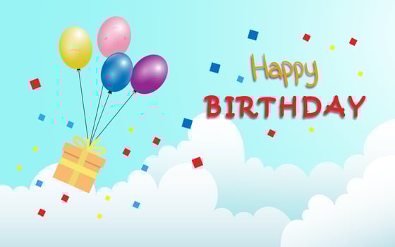 Happy birthhday card banner with baloon and sky background. vector