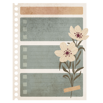 Vintage Scrapbook Sticky Notes with Flowers. Retro To Do-List Isolated on Transparent Background png