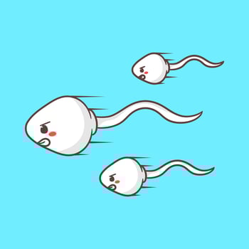 Cute sperms cell leader cartoon character. Health concept design. Art illustration vector
