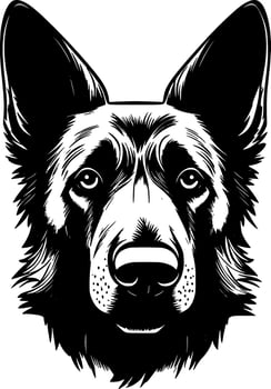 German Shepherd, Black and White illustration vector