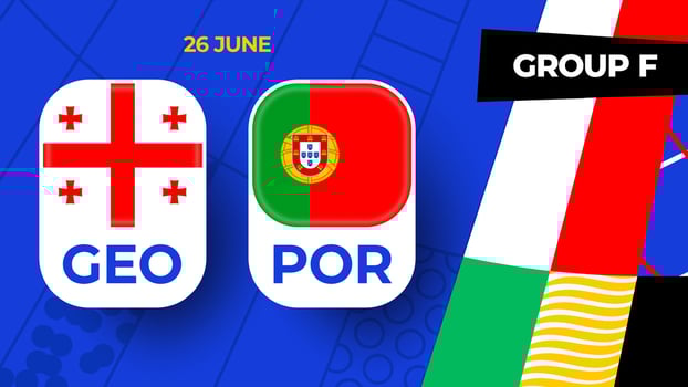 Georgia vs Portugal football 2024 match versus. 2024 group stage championship match versus teams intro sport background, championship competition vector