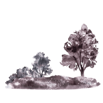 Landscape with trees, field, grass, hills and bushes Watercolor monochrome hand painted Illustration png