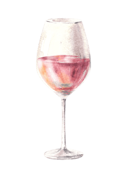 Glass of rose wine, drink juice, liqueur, schnapps, champagne. Watercolor illustration. Drinking clipart for winemaking, wine list, bar, restaurant menu, sticker, print. png