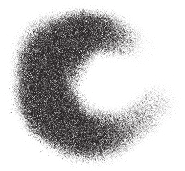 Grainy noisy gradient shadow. Stipple dotted circles with dust texture. Abstract halftone spray element. Grunge splash and organic blob. Fluid spot png
