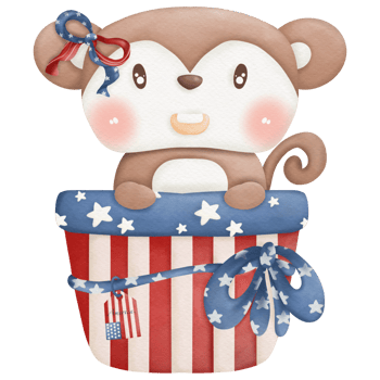 Animals and ribbons in Independence Day watercolor clip art png