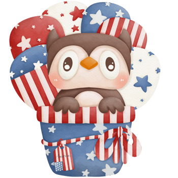 Animals and ribbons in Independence Day watercolor clip art png