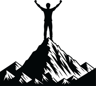 silhouette of a man standing on top of a mountain png