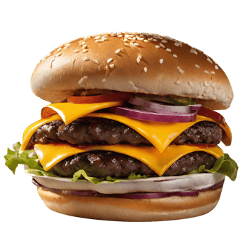 Delicious burger with beef burger bacon cheese and meat bread lettuce tomatoes png