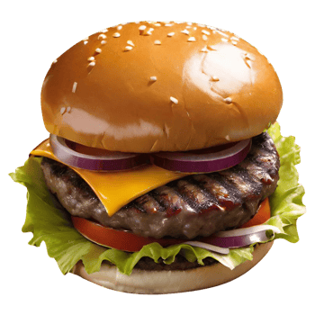 Delicious burger with beef burger bacon cheese and meat bread lettuce tomatoes png