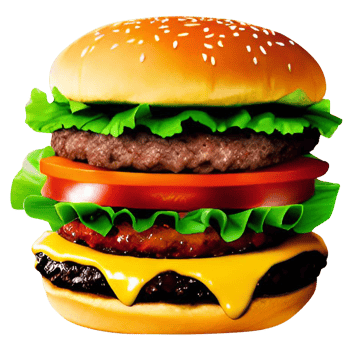 Delicious burger with beef burger bacon cheese and meat bread lettuce tomatoes png