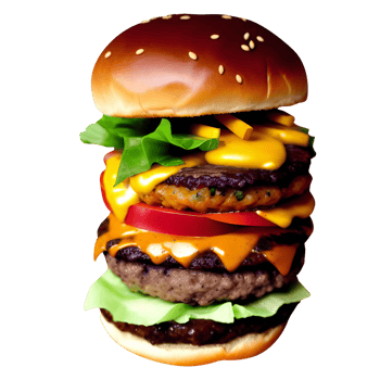 Delicious burger with beef burger bacon cheese and meat bread lettuce tomatoes png