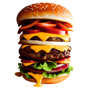 Delicious burger with beef burger bacon cheese and meat bread lettuce tomatoes png