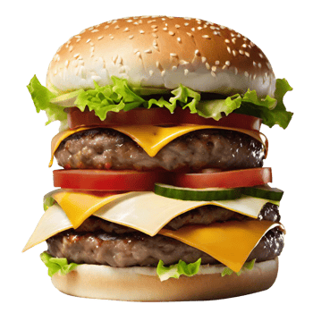 Delicious burger with beef burger bacon cheese and meat bread lettuce tomatoes png