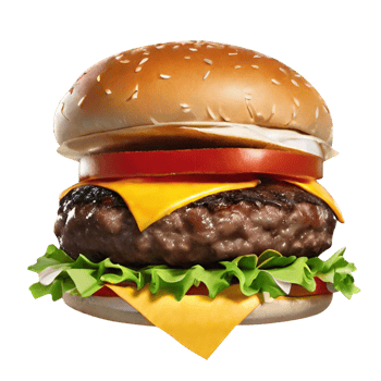 Delicious burger with beef burger bacon cheese and meat bread lettuce tomatoes png