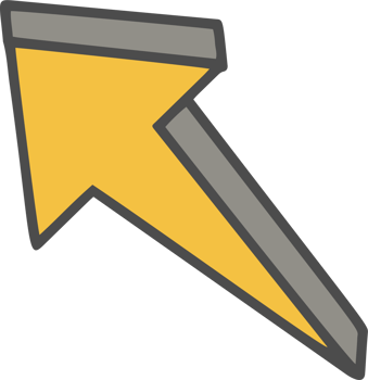 Hand drawn doodle arrow. Pencil yellow line sketch. Curve design element. Outline sign of cursor. Graphic vintage mark and bold silhouette png