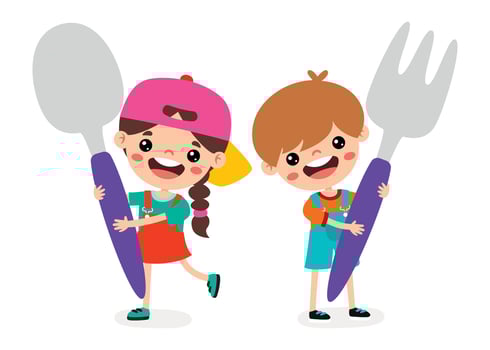 Food Concept With Cartoon Kids vector