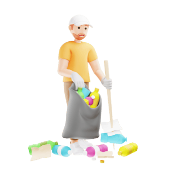 3D Character Illustration Man Picking Up Trash to Protect the Environment png