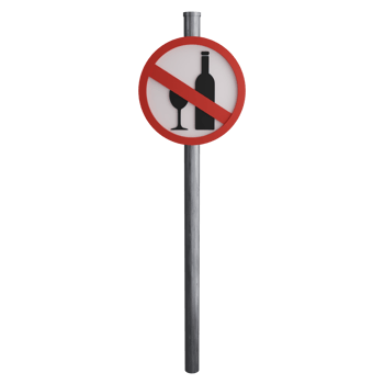 No alcohol sign on the road clipart flat design icon isolated on transparent background, 3D render road sign and traffic sign concept png