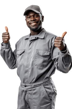 portrait of an afro american male car mechanic with thumb up pose png