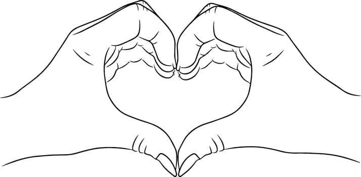 Continuous line drawing of Hands in shape of love heart. illustration vector