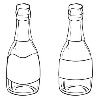 Monochrome drawing of two glass bottles of champagne vector
