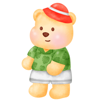 Teddy Bear in Green Shirt and Red Hat , summer bear . png