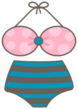Kids hand drawn kawaii summer cute elements set bikini png